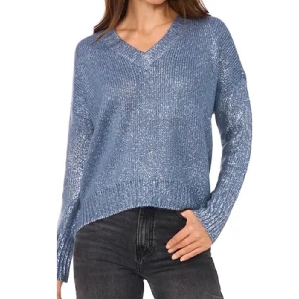 NWT 1.state oversized v neck sweater with metallic detail finish size small